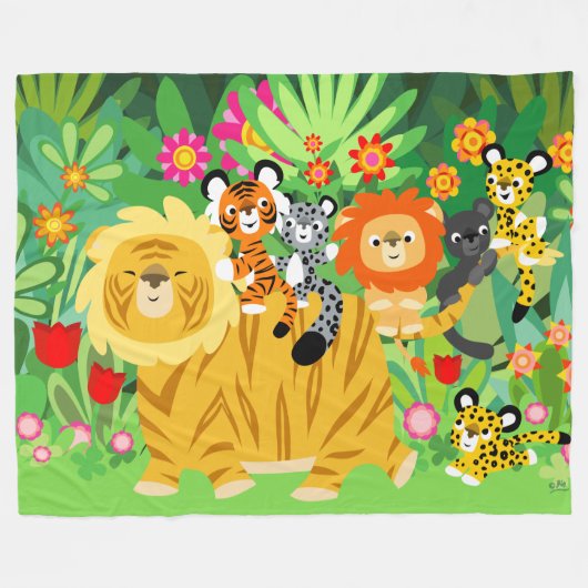 Cute Cartoon Liger en Friends Fleece Blanket (Voorkant (Horizontaal))
