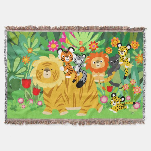 Cute Cartoon Liger en Friends Throw Blanket Deken (Voorkant)