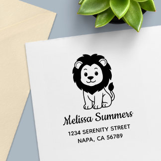Cute Cartoon Lion Address Zelfinktende Stempel