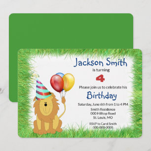 Cute Cartoon Lion Birthday Party for Boy Invitati Kaart