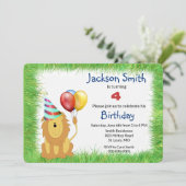Cute Cartoon Lion Birthday Party for Boy Invitati Kaart (Staand voorkant)
