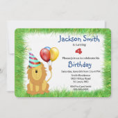 Cute Cartoon Lion Birthday Party for Boy Invitati Kaart (Voorkant)