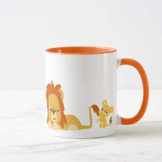 Cute Cartoon Lion Dad en Cub Mok