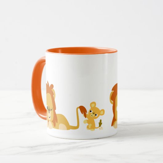 Cute Cartoon Lion Dad en Cub Mok (Voorkant links)