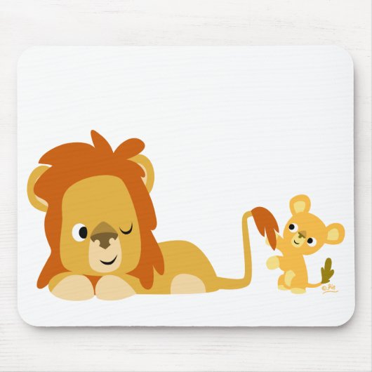 Cute Cartoon Lion Dad en Cub Mousepad Muismat (Voorkant)