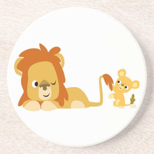 Cute Cartoon Lion Dad en Cub Onderzetter (Voorkant)