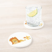 Cute Cartoon Lion Dad en Cub Onderzetter (Zijkant)