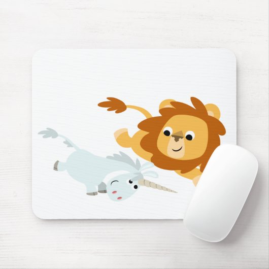 Cute Cartoon Lion en Unicorn mousepad Muismat (Met muis)