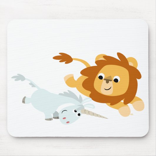 Cute Cartoon Lion en Unicorn mousepad Muismat (Voorkant)