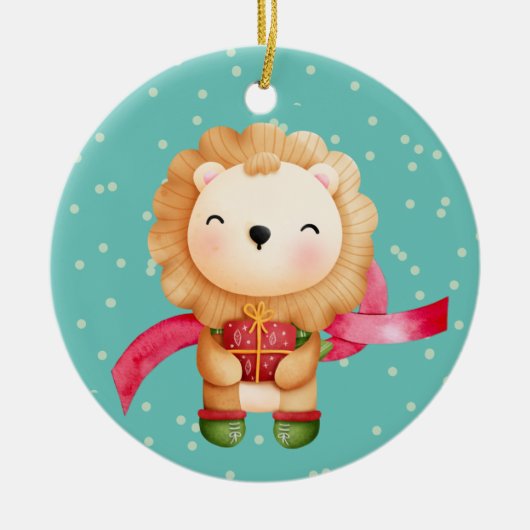 Cute Cartoon Lion Grandchild Kerstmis Keramisch Ornament (Voorkant)