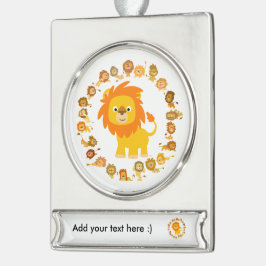 Cute Cartoon Lion Mandala Banner Ornament Verzilverd Banner Ornament
