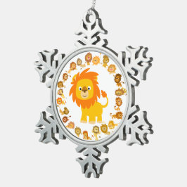 Cute Cartoon Lion Mandala Pewter Ornament