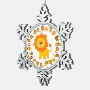 Cute Cartoon Lion Mandala Pewter Ornament