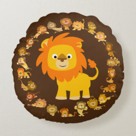 Cute Cartoon Lion Mandala Round Pillow Rond Kussen