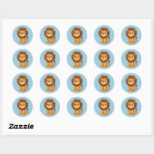 Cute Cartoon Lion on Blue Ronde Sticker (Vel)