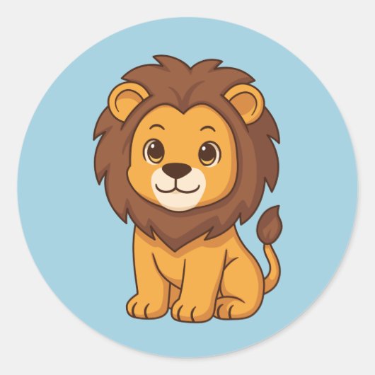 Cute Cartoon Lion on Blue Ronde Sticker (Voorkant)