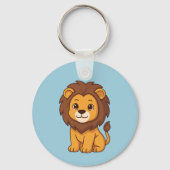 Cute Cartoon Lion on Blue Sleutelhanger (Voorkant)