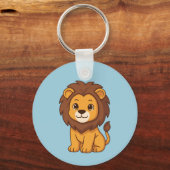 Cute Cartoon Lion on Blue Sleutelhanger (Achterkant)
