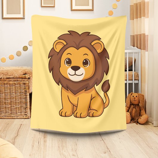 Cute Cartoon Lion on Yellow Fleece Deken
