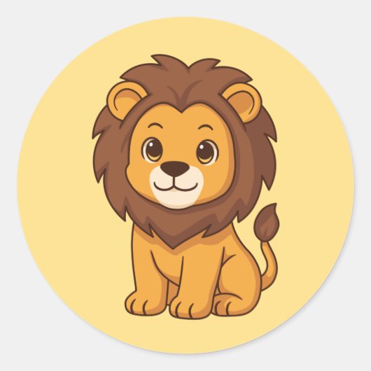 Cute Cartoon Lion on Yellow Ronde Sticker (Voorkant)
