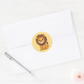 Cute Cartoon Lion on Yellow Ronde Sticker (Envelop)