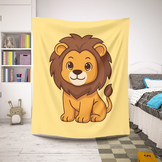 Cute Cartoon Lion on Yellow Sherpa Deken