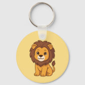 Cute Cartoon Lion on Yellow Sleutelhanger (Voorkant)