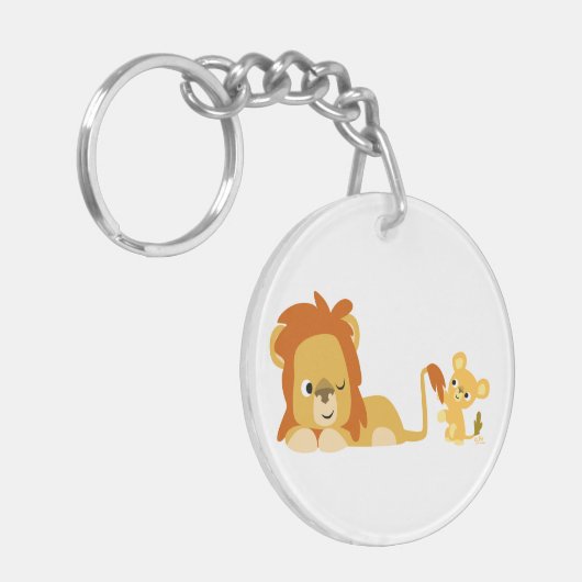 Cute Cartoon Lion Pap en Cub AcrylSleutelhanger Sleutelhanger (Voorkant Links)