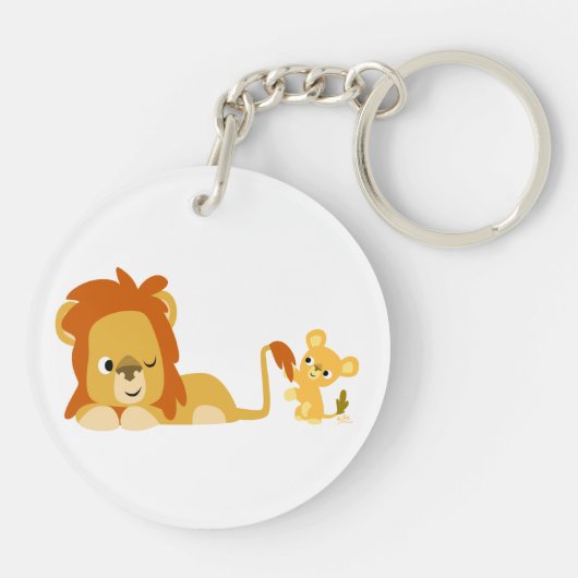 Cute Cartoon Lion Pap en Cub AcrylSleutelhanger Sleutelhanger (Achterkant)