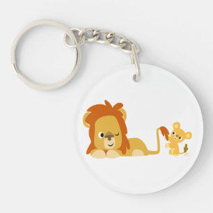Cute Cartoon Lion Pap en Cub AcrylSleutelhanger Sleutelhanger