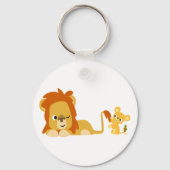 Cute Cartoon Lion Pap en Cub Sleutelhanger (Voorkant)
