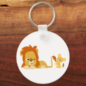 Cute Cartoon Lion Pap en Cub Sleutelhanger (Voorkant)