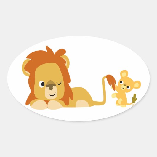 Cute Cartoon Lion Pap en Cub Sticker (Voorkant)