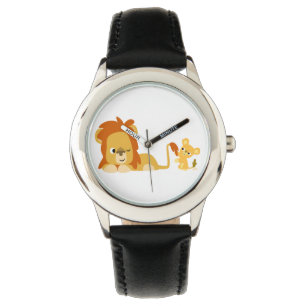 Cute Cartoon Lion Pap en Cub Watch Horloge
