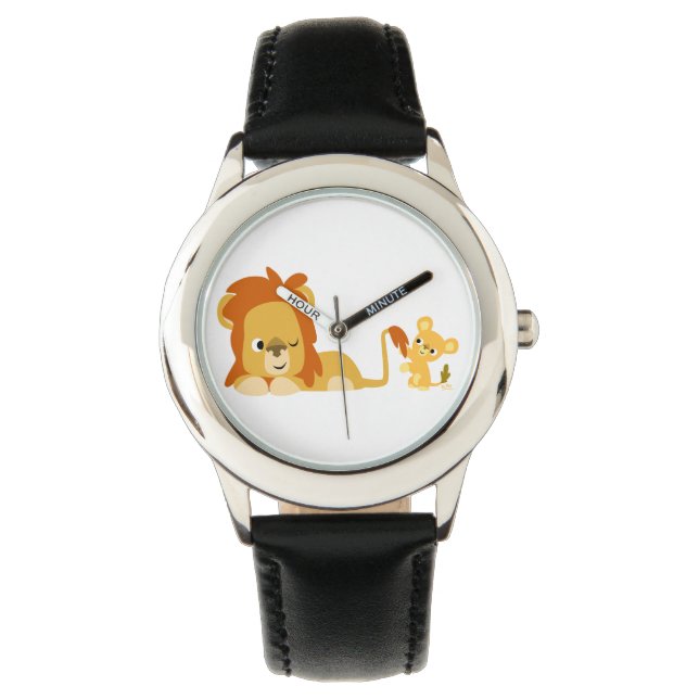 Cute Cartoon Lion Pap en Cub Watch Horloge (Voorkant)