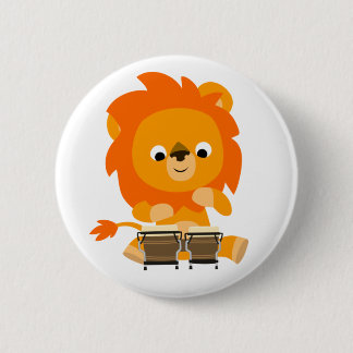 Cute Cartoon Lion Paying Bongos Button Badge
