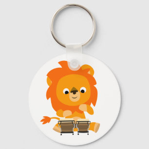 Cute Cartoon Lion Paying Bongos Keyring Sleutelhanger