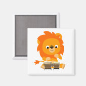 Cute Cartoon Lion Paying Bongos Magnet (Voorkant / Achterkant)