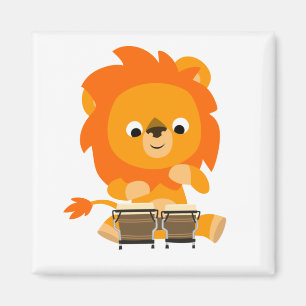 Cute Cartoon Lion Paying Bongos Magnet