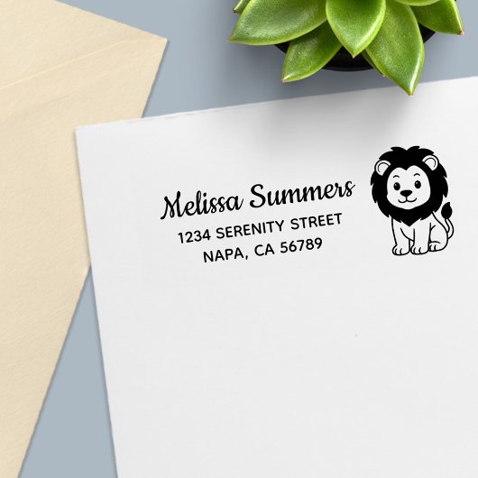 Cute Cartoon Lion Return Address Zelfinktende Stempel