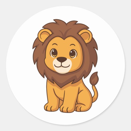 Cute Cartoon Lion Ronde Sticker (Voorkant)