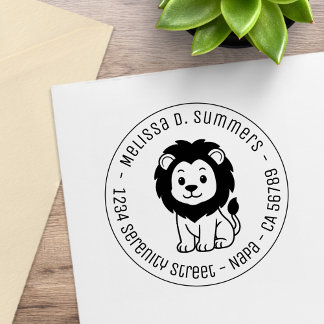 Cute Cartoon Lion Round Address Rubberstempel