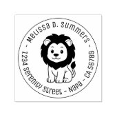 Cute Cartoon Lion Round Address Zelfinktende Stempel (Design)