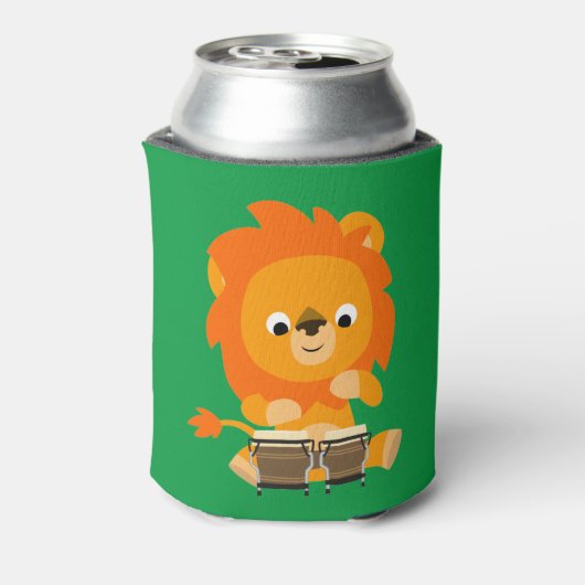 Cute Cartoon Lion Spelen Bongos Koelbox Blikjeskoeler (Blikje Achterkant)