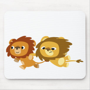 Cute Cartoon Lions in een Haast Mousepad Muismat