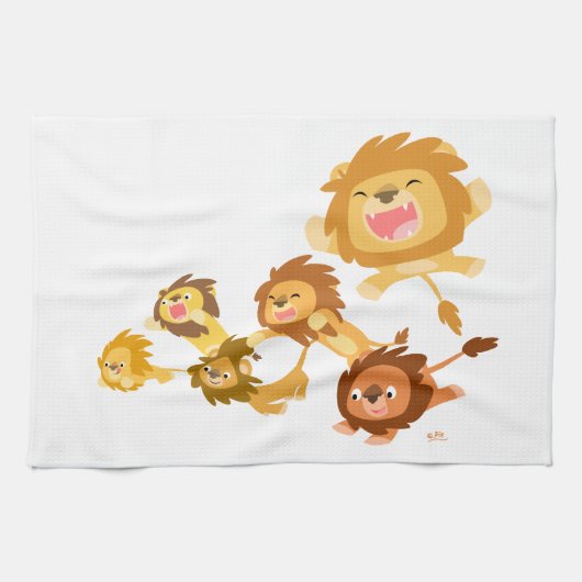 Cute Cartoon Lions Parade Kitchen Towel Theedoek (Horizontaal)