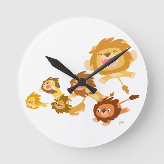 Cute Cartoon Lions Parade Wall Clock Ronde Klok (Voorkant)