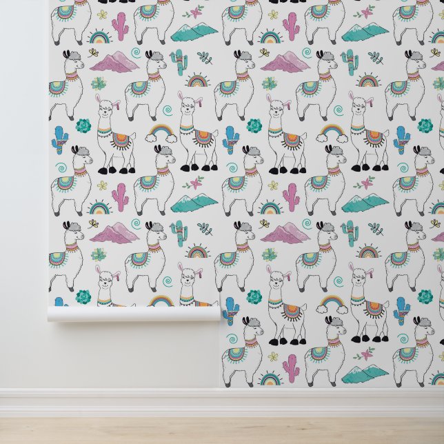 Cute Cartoon Llama Pattern Behang (Applicatie)