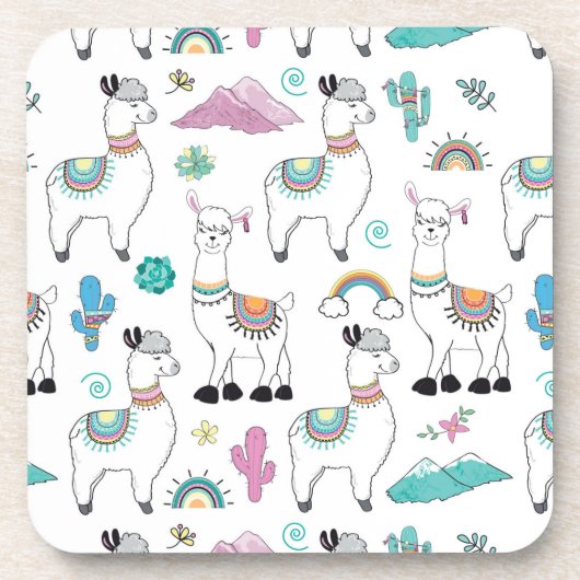Cute Cartoon Llama Pattern Bier Onderzetter (Voorkant)