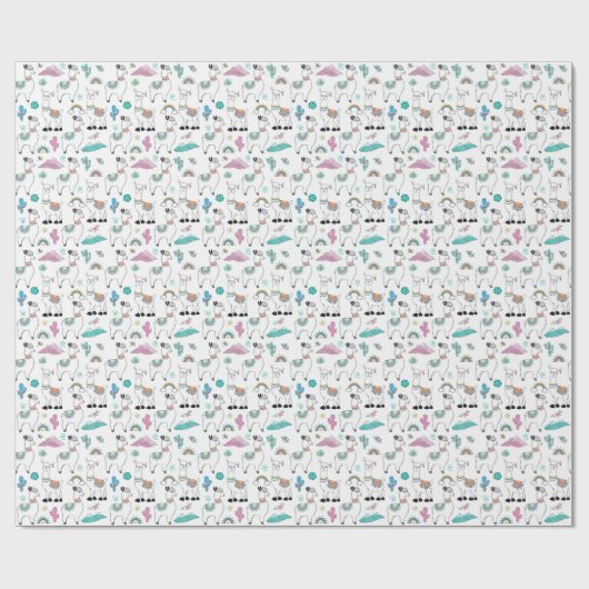 Cute Cartoon Llama Pattern Cadeaupapier (Vlak)